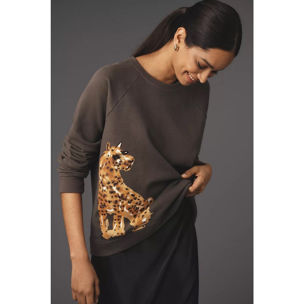 nwt ANTHROPOLOGIE LOULOU AVENUE sz XL Cheetah Graphic Sweatshirt